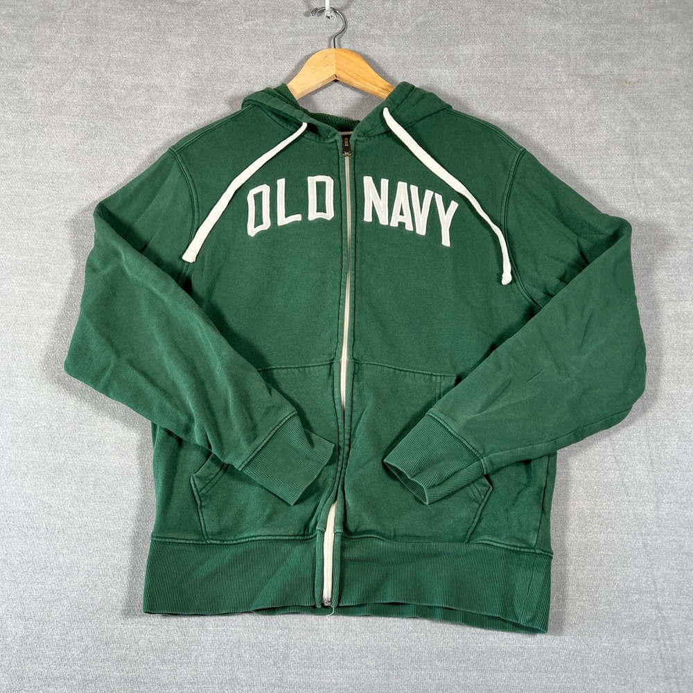 Old Navy Graphic Logo Zip Up Hooded Sweatshirt XS Green Cotton Blend